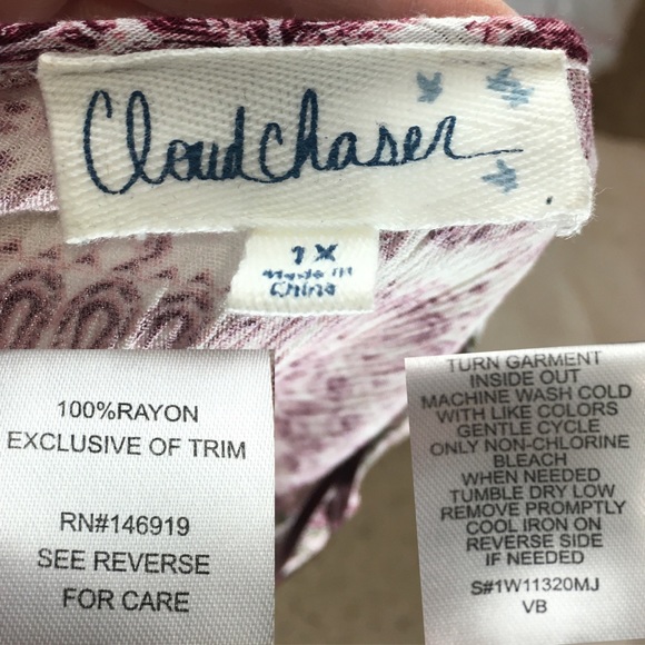 Cloud Chaser Button Up Burgundy Green Long Sleeve Pheasant Top size 1X - Picture 16 of 16